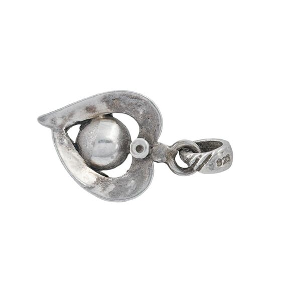 Vintage Sterling Silver 925 Marcasite Artificial Pearl Heart Pendant - Picture 4 of 6